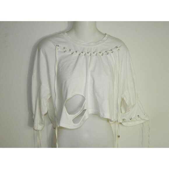 POL Clothing Shirt‎ White Cropped Distressed Beaded Strings Tank Top - Picture 8 of 8